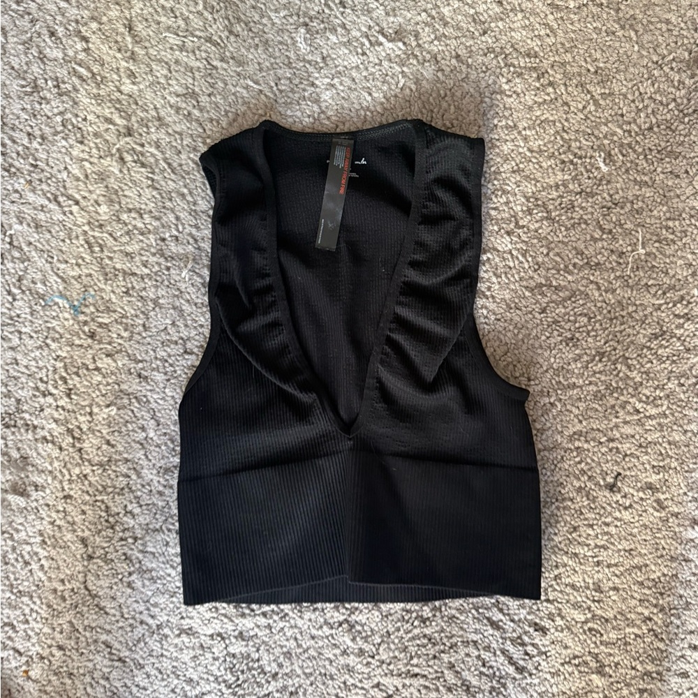 Urban Outfitters Black Ribbed Deep V Crop Tank